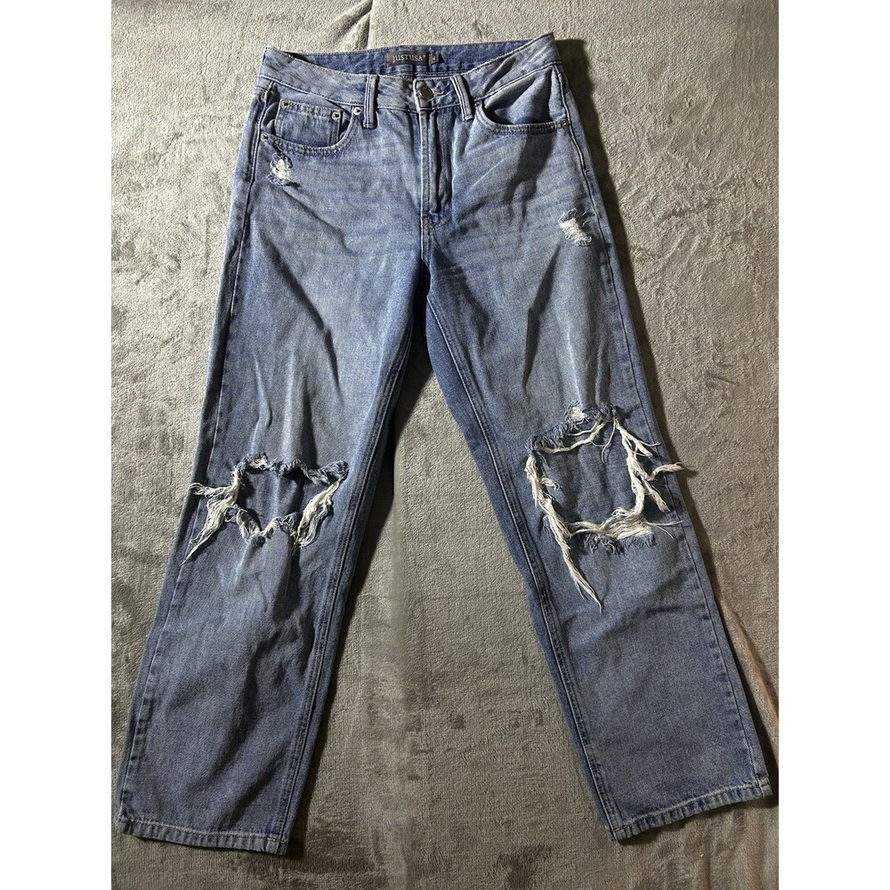 Just USA Jeans Womens 4 Distressed Straight Leg Light Wash Denim